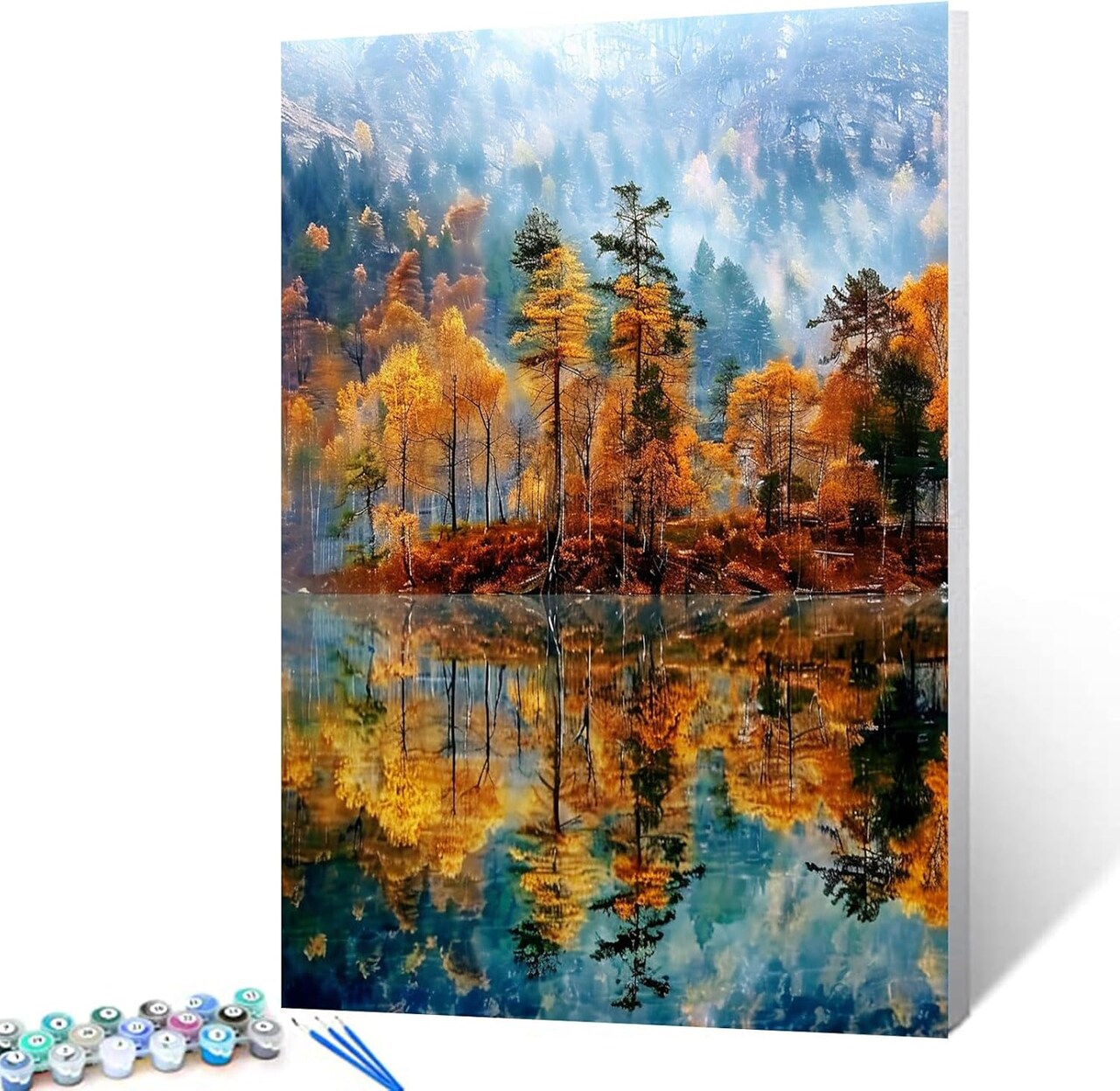 Autumn Forest Painting Paint by Number Kits Tropical Mountain River Canvas DIY Yellow Leaves Painting for Kids Adults Beginner with Brushes and Acrylic Art